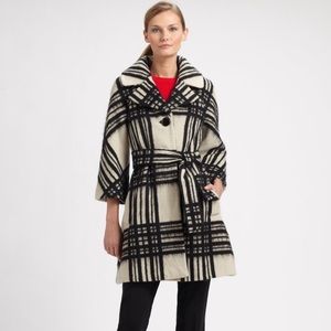 Kate spade steffie wool blend cream black plaid coat